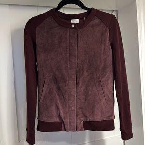Ecru leather rayon button up cardigan in burgundy.  Size XS Chest 32” L 22”
